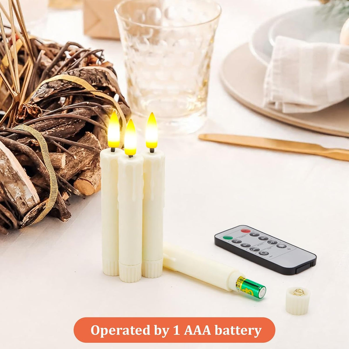 IMAGE 5.3in Flameless Taper Candles with Clip for Christmas Tree, 12Pcs