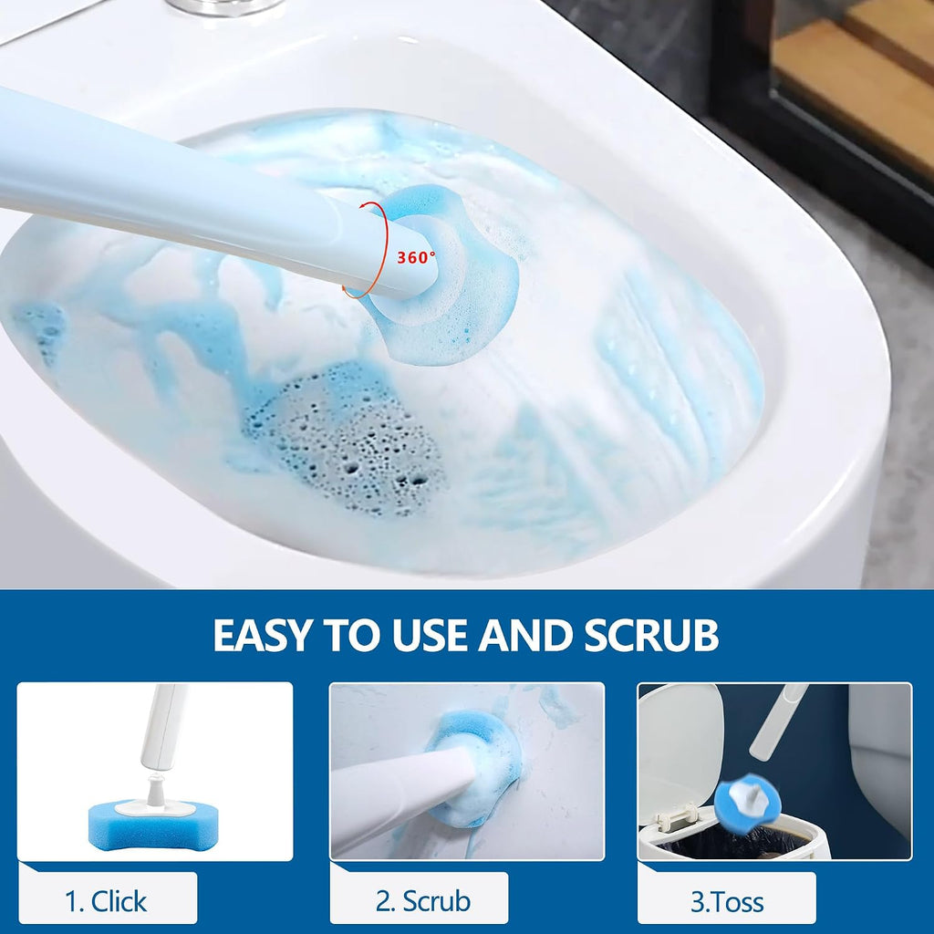 2 Pack Disposable Toilet Bowl Cleaner Wand and Holder Kit with 72 Refills
