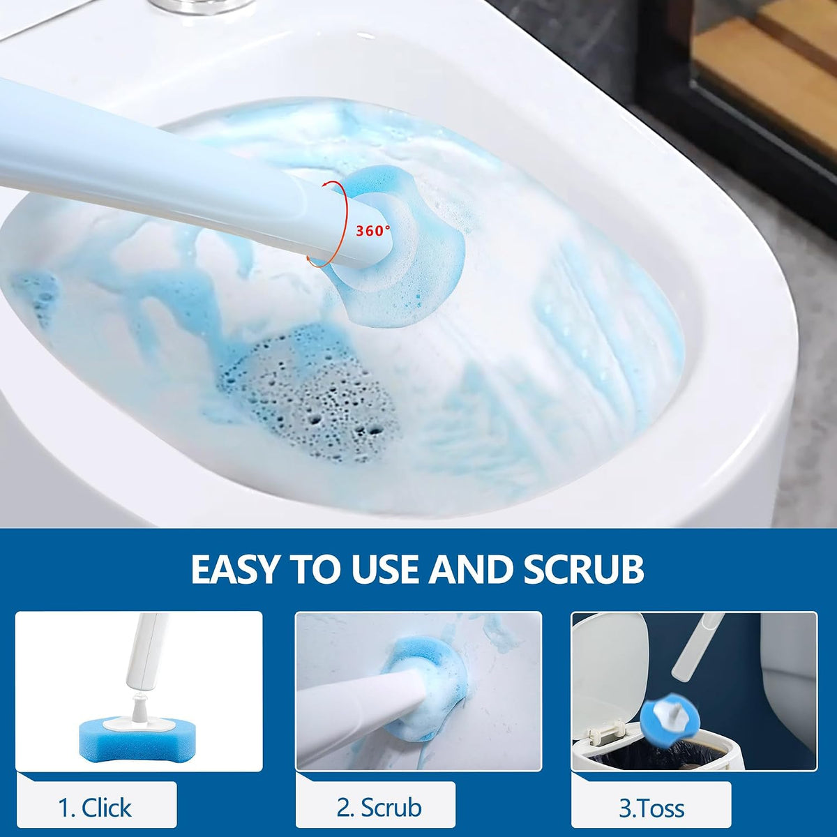 2 Pack Disposable Toilet Bowl Cleaner Wand and Holder Kit with 72 Refills