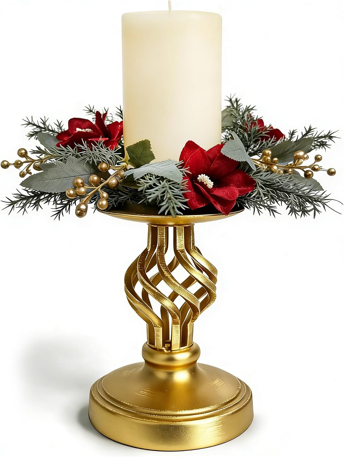 Vintage Metal Pillar Candle Holder for Table Decor