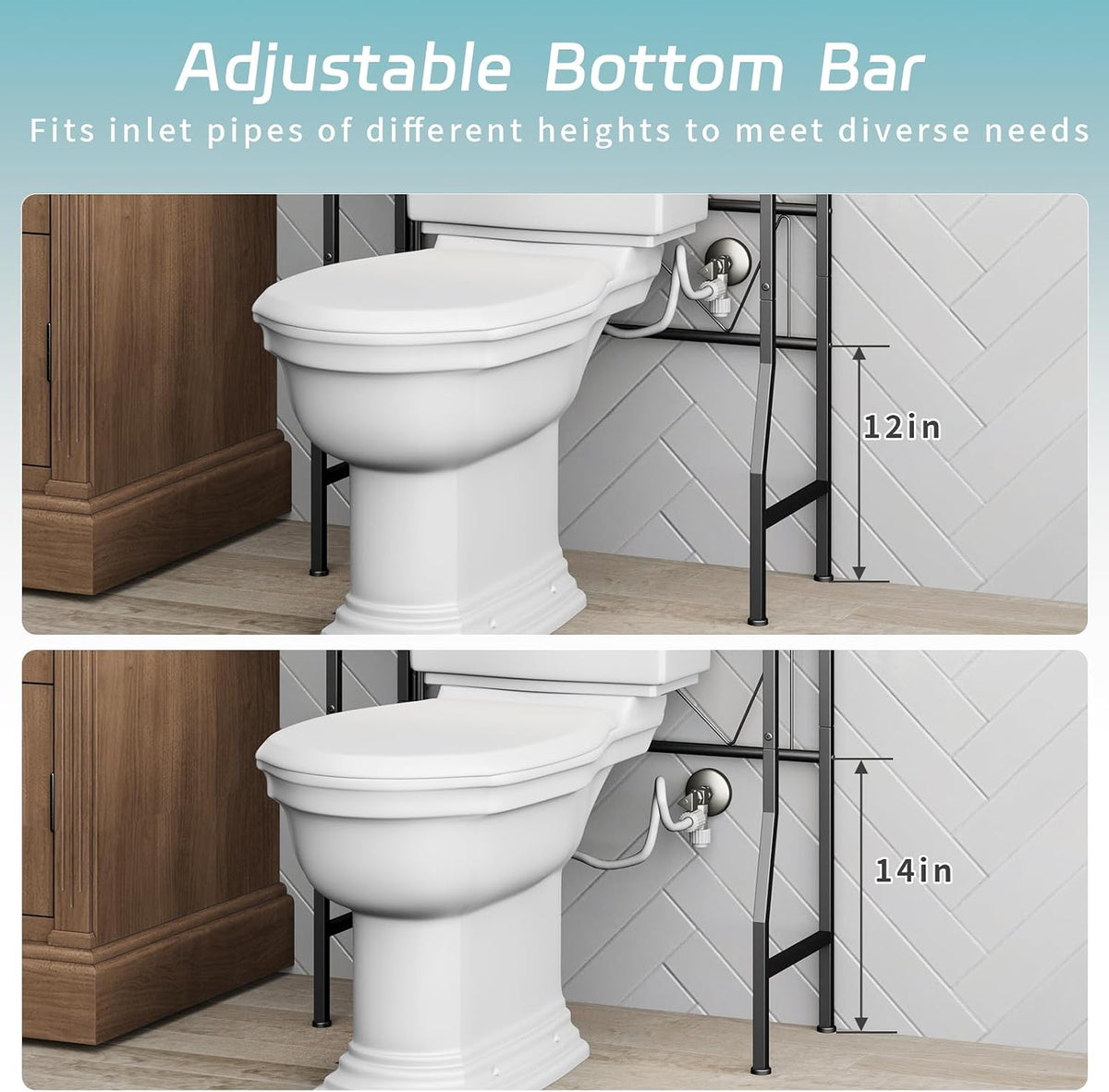 Over the Toilet Storage Shelf 3-Tier Adjustable Bathroom Organizers and Storage Shelves Bathroom Rack Above Toilet Storage with Paper Holder and 4 Hooks Space Saver Storage for Laundry