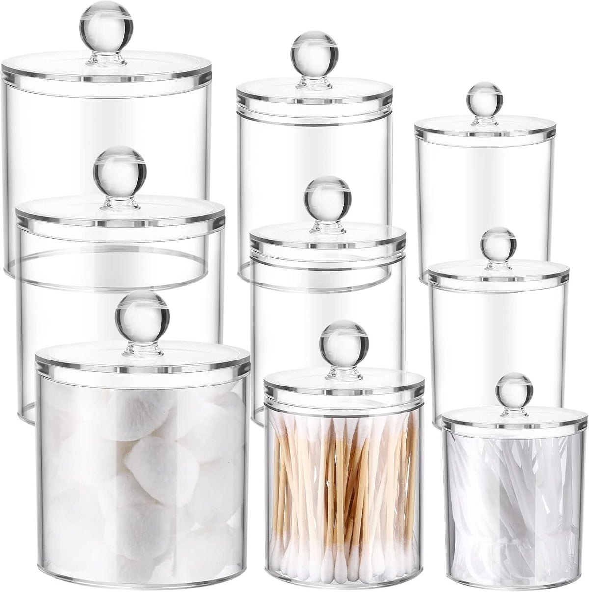 Meanplan 9 Pack Clear Acrylic Apothecary Jars with Acrylic Spherical Lids