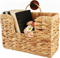 Hanging Magazine Basket, Handwoven Water Hyacinth Wall Magazine Holder with Handle for Books & Files, 11.8x4.3x7.9 Inch Water Hyacinth Farmhouse Storage Rack with Hook for Bathroom, Kitchen, Office