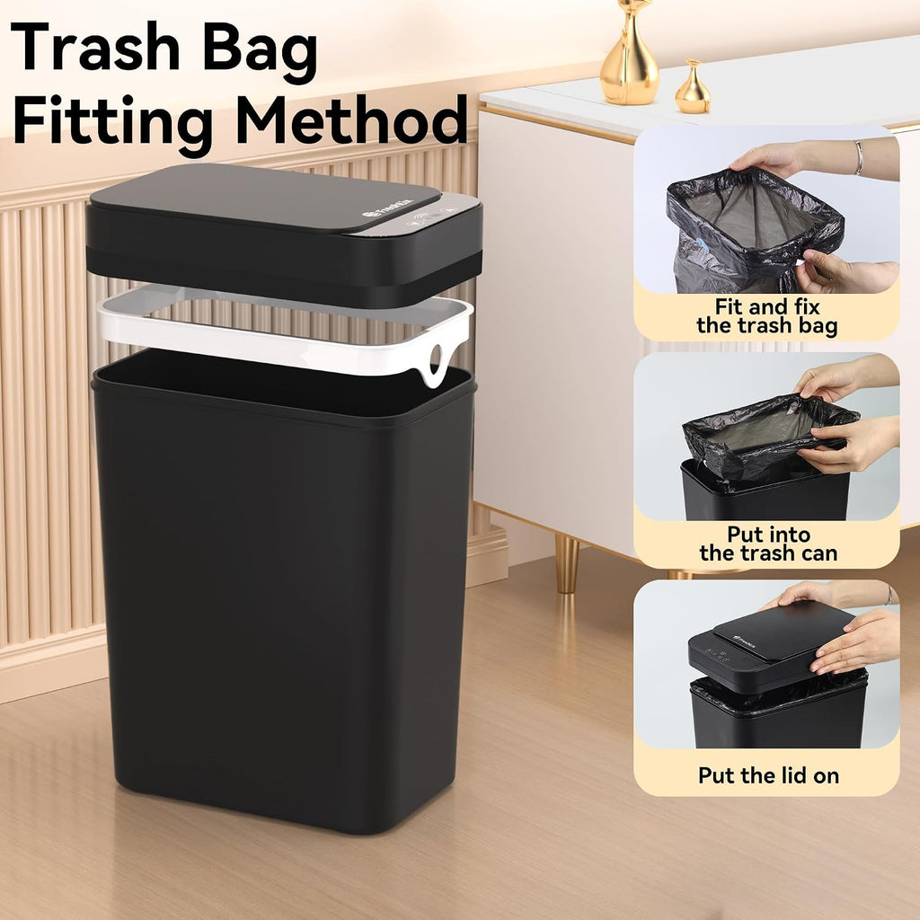 FRESHLIX 3 Pack Bathroom Trash Can 2.5 Gallon Small Touchless Automatic Motion Sensor Trash Cans Slim Waterproof Garbage Bin with Lid for Kitchen, Office, Bedroom Black