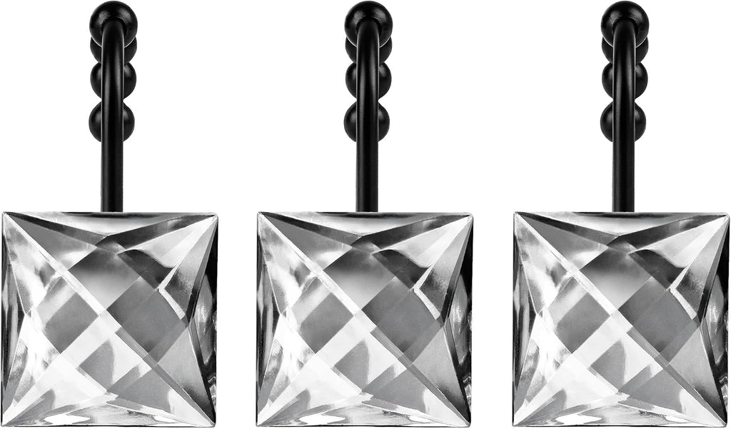 Sunlit Square Rhinestone Shower Curtain Hooks with Glide Balls, 12 Pack