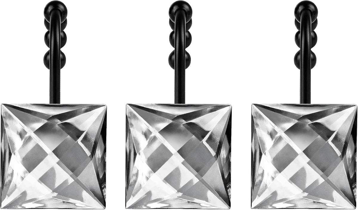 Sunlit Square Rhinestone Shower Curtain Hooks with Glide Balls, 12 Pack
