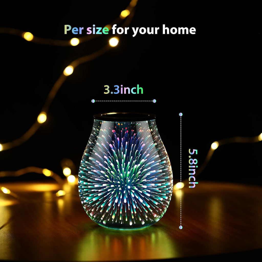 Inrorans Glass Electric Wax Melt Warmer Oil Burner with Stable Heating PTC Reusable Silicone Tray 7 Colorful Changing Led Light Night Light Scent Warmer for Home Fragrance Warmers-Firework