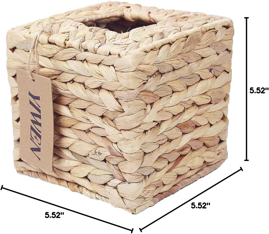 Square Tissue Box Holder Decorative Woven Tissue Box Cover Decorative Napkin Holder Automotive Decoration Tissue Cover for Bathroom Vanity Countertops, Bedroom, Desks, Tables, Office, Kitchen