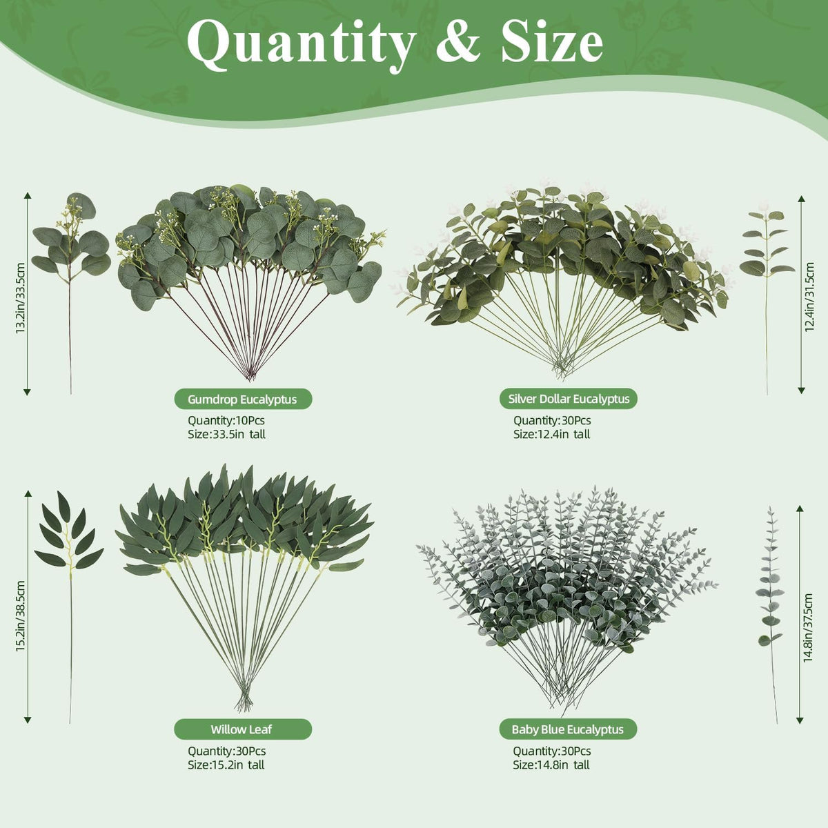 100Pcs Eucalyptus Leaves Stems Bulk, 4 Kinds Mixed Artificial Greenery Stems Faux Sliver Dollar Fake Greenery for Centerpieces Wedding DIY Bouquets Floral Arrangement Party Decor