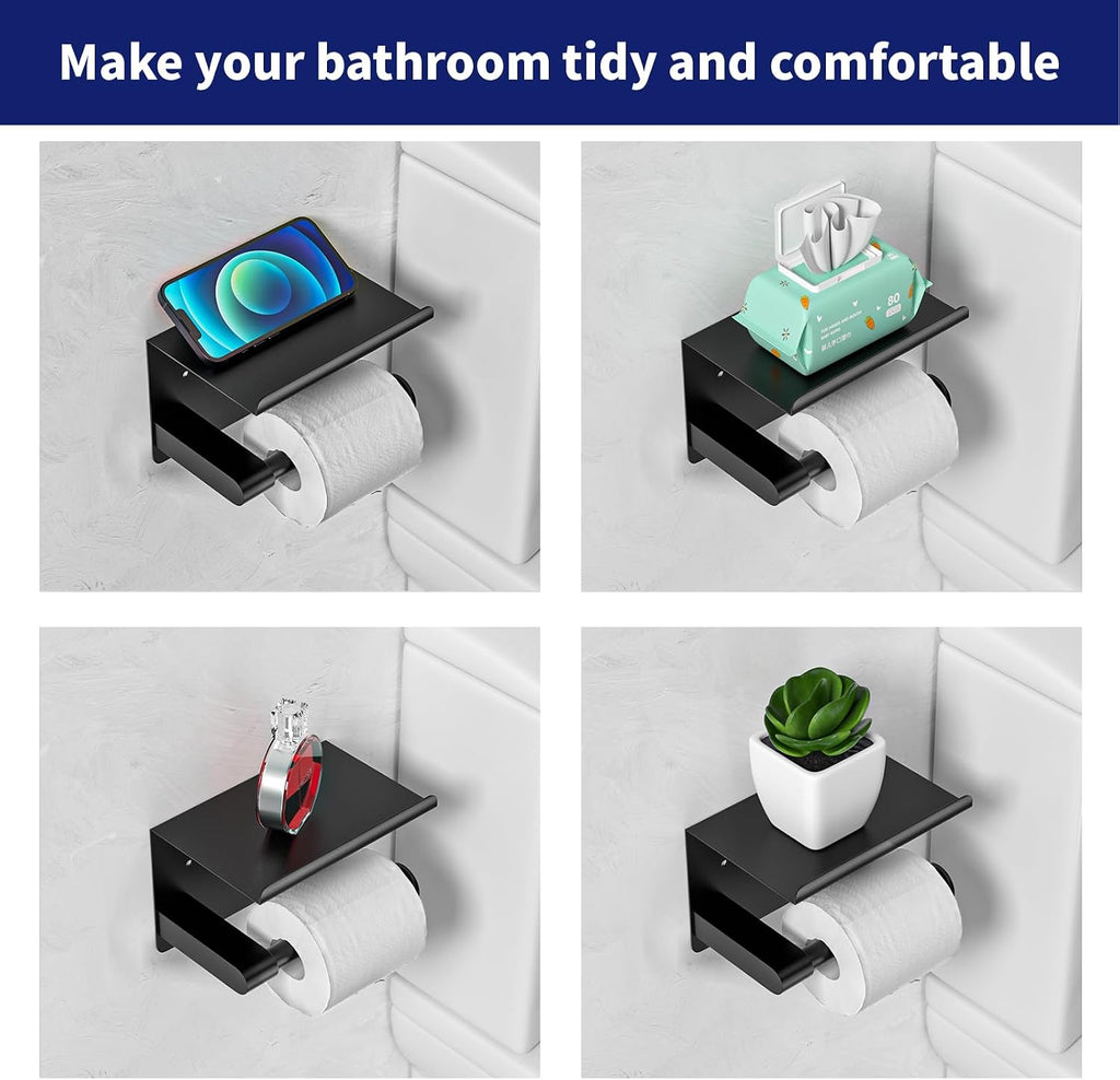 GLNLQ Matte Black Toilet Paper Holder with Shelf, Fits Mega Rolls Size