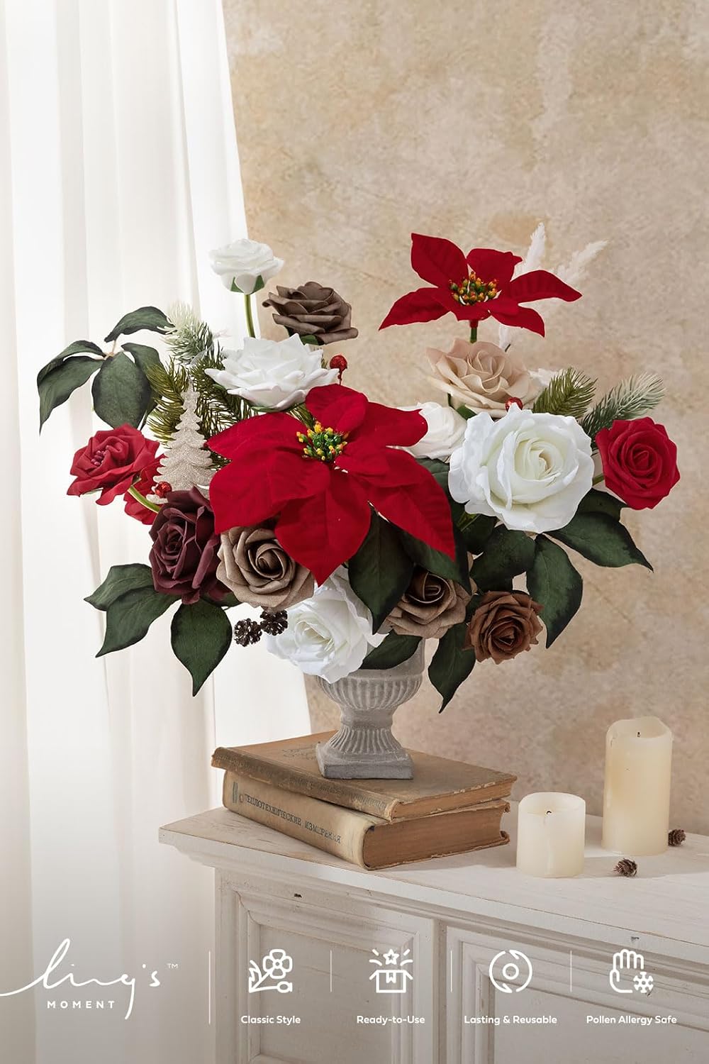 Ling's moment Artificial Burgundy Wedding Flowers Combo, Christmas, Grand