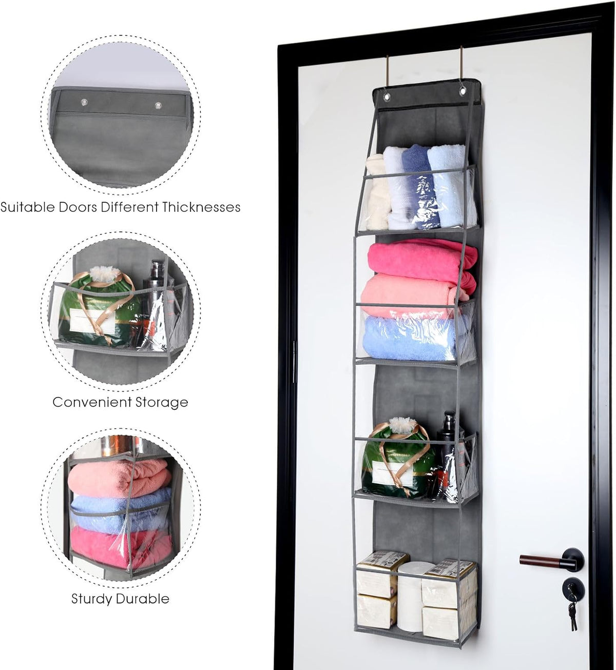 4-Shelf Over the Door Storage Hanging Closet Organizer (Grey)
