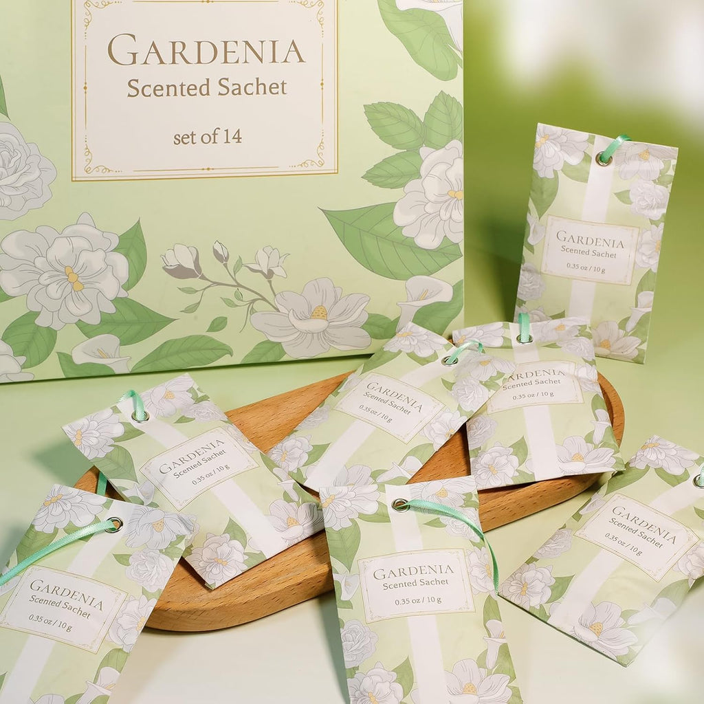 SCENTORINI Scented Sachets for Drawer and Closet, Gardenia Scent 14 Pack