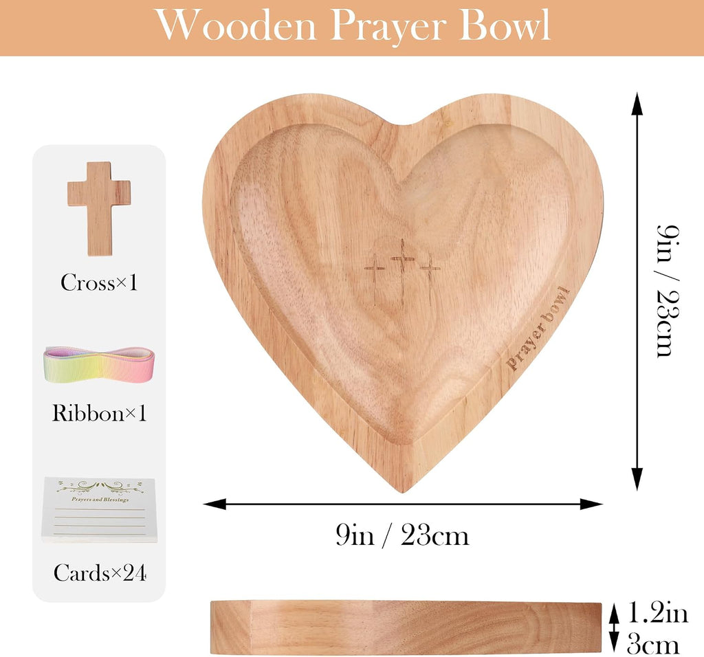 Heart Wooden Prayer Bowl with Cards, Gift-Boxed Premium Wooden Prayer Bowl, Thoughtful Catholic Christian Religious Gift for Women Men Parents, Ideal for Faith Home Decor
