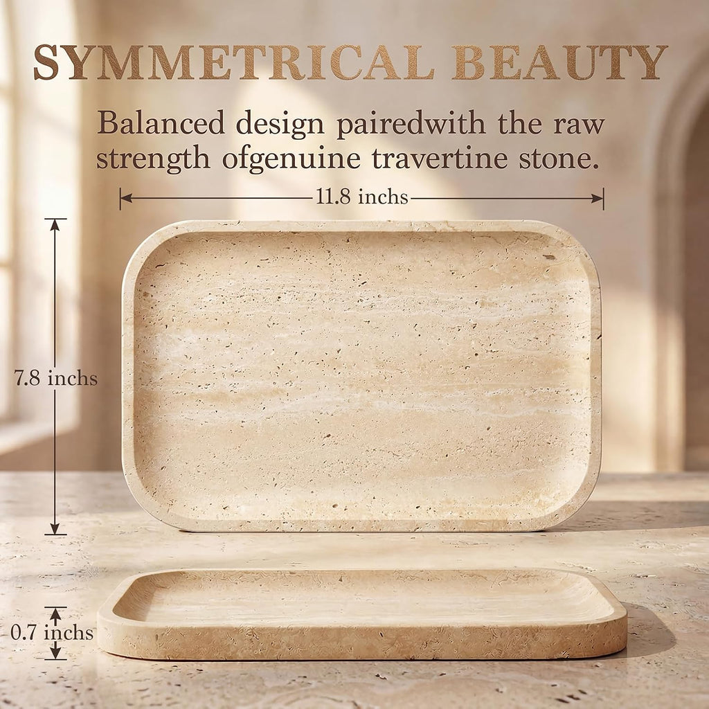 Natural Italian Travertine Tray Rectangular Decorative Marble Vanity Tray