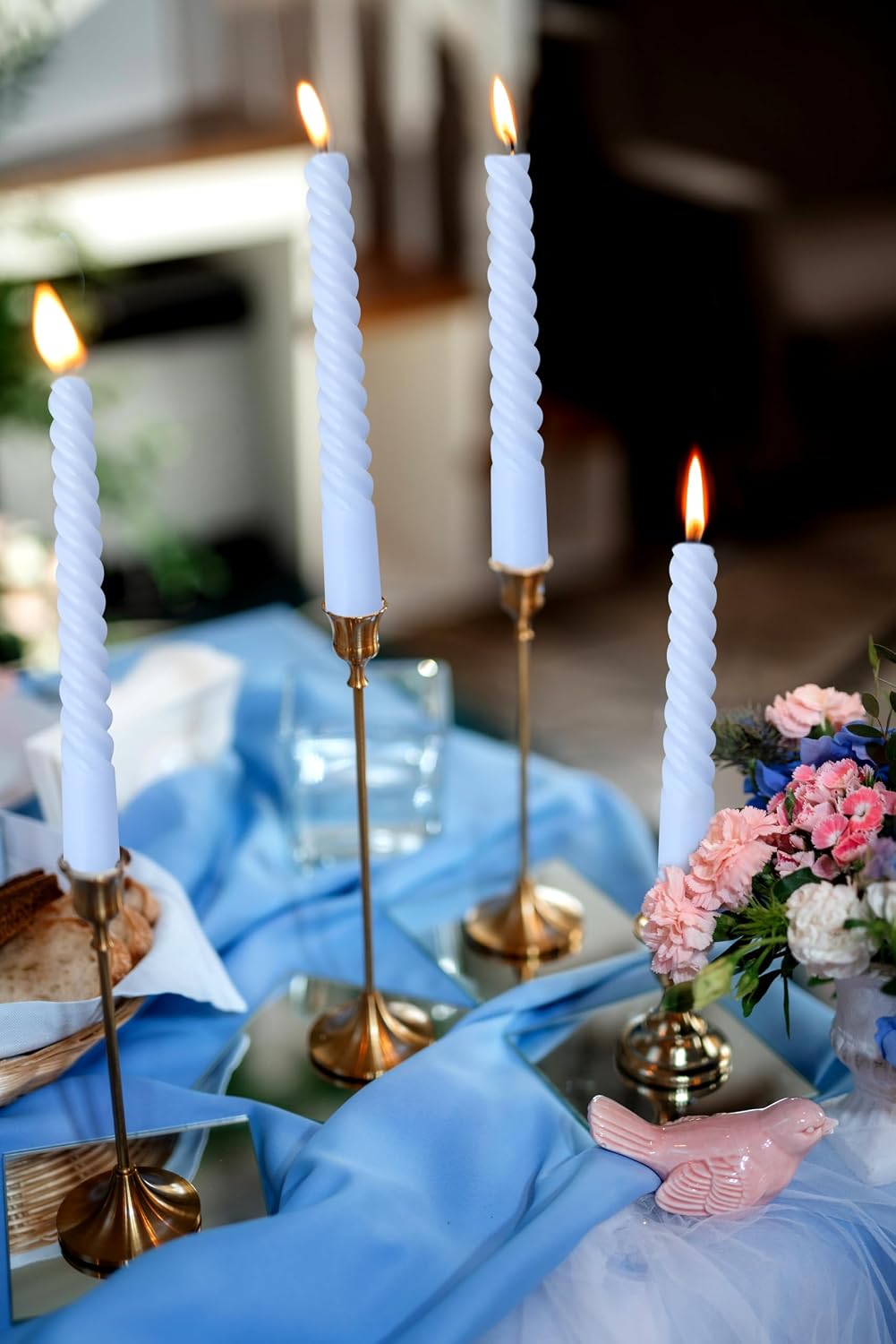 6 Pack 10 Inch Baby-Blue Spiral Taper Candles for Hanukkah and Winter Home Decoration, Unscented Dripless Twisted Candlesticks for Dinner Beach-Themed Decor Relaxation and Meditation
