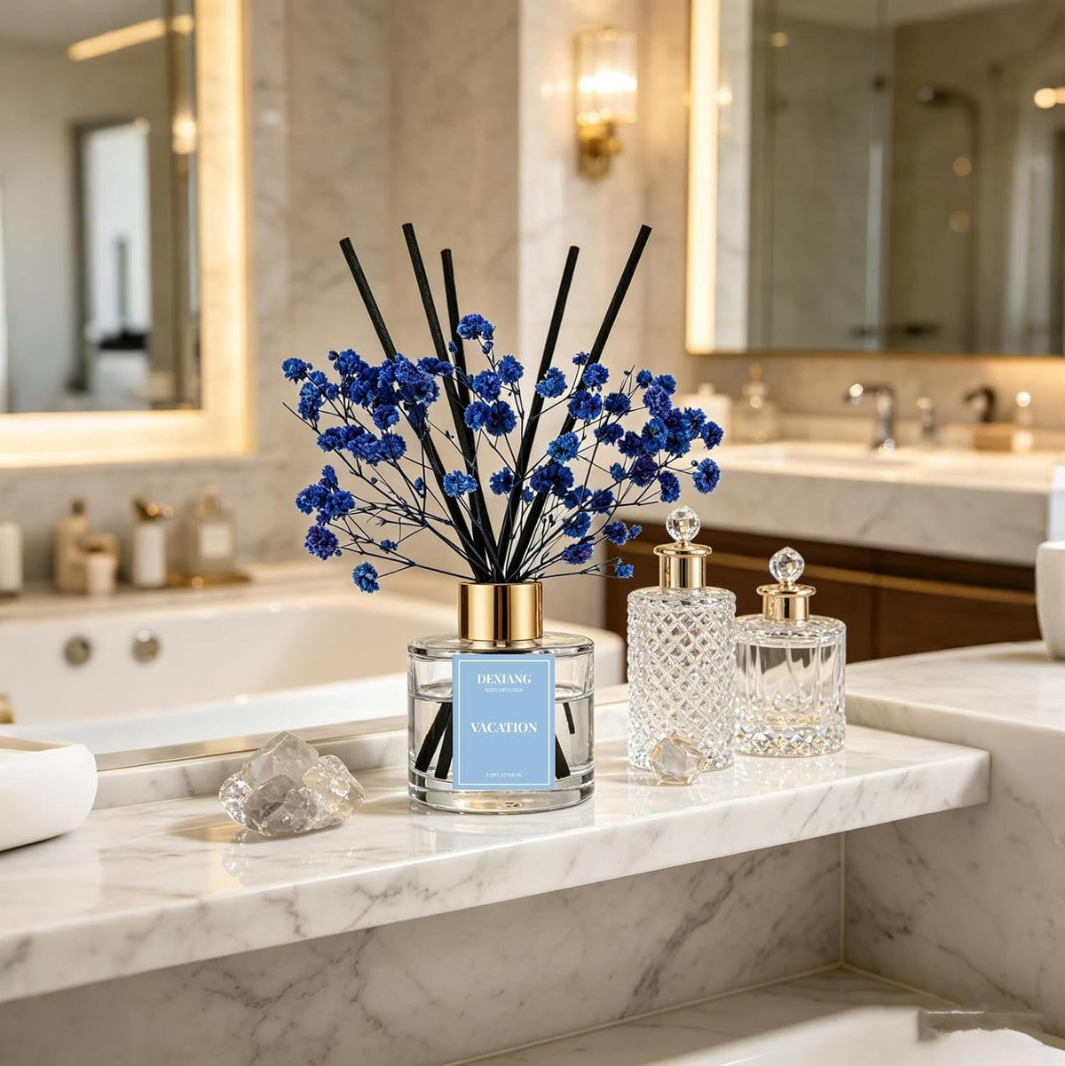 Reed Diffuser Set,3.38 fl oz (100 ml) Vacation Oil Diffusers with 6 Reed Sticks for Bathroom Shelf Decor Home Fragrance Reed Diffuser