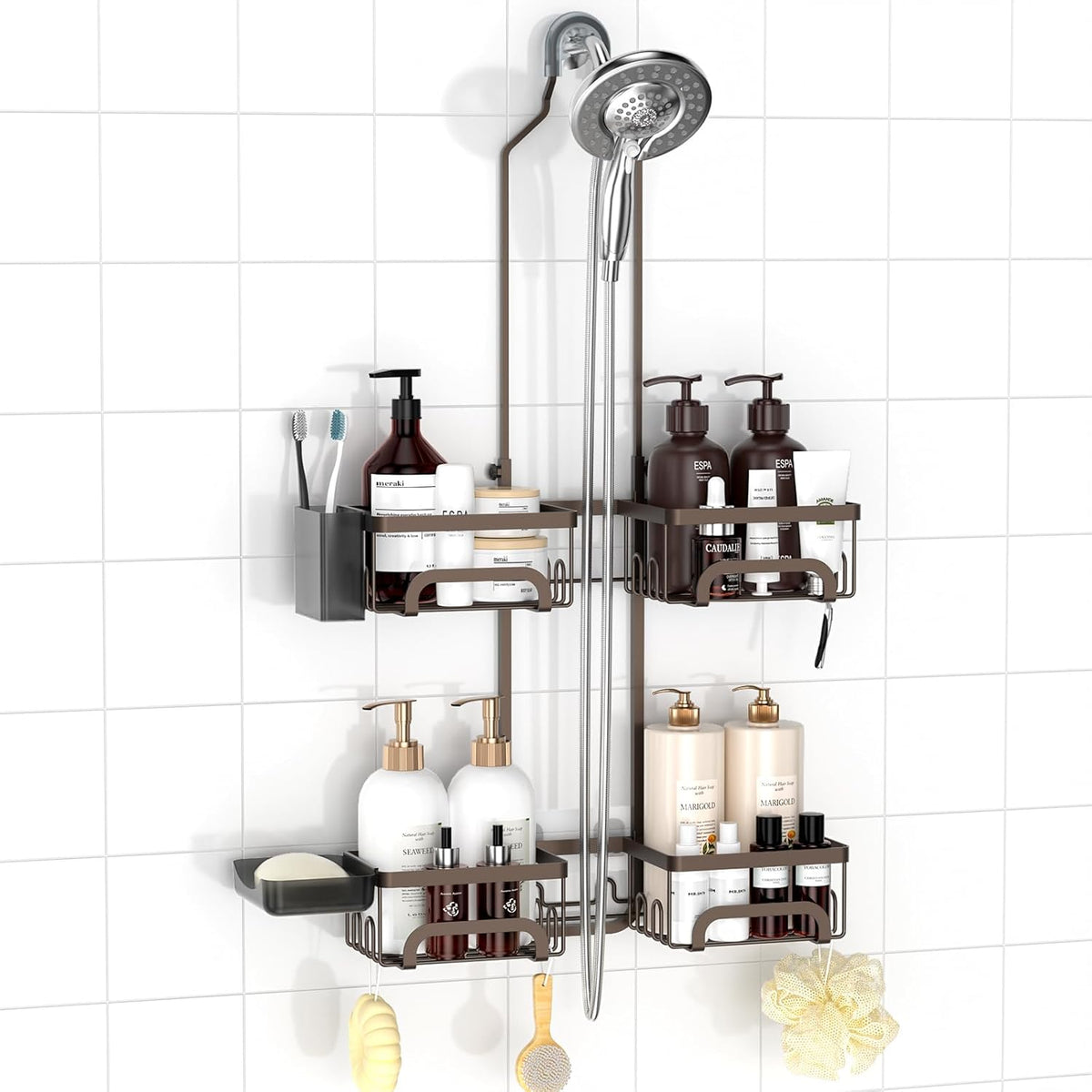 REINHARDT Split Shower Caddy Hanging for Handheld Showerheads, Bronze