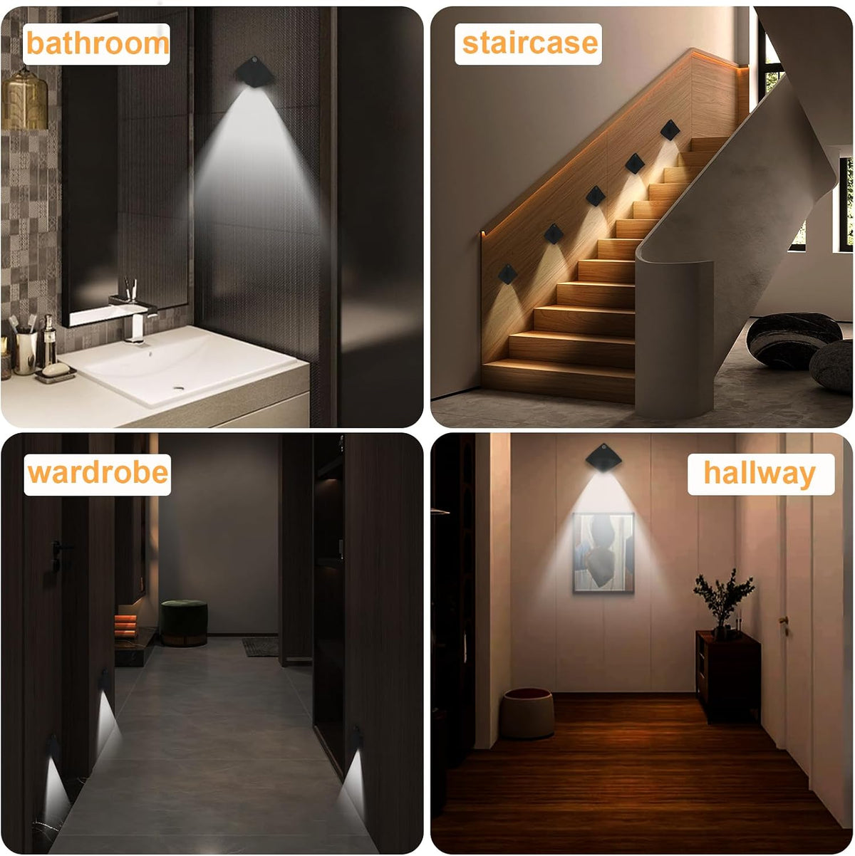 Rechargeable Motion Sensor Night Light, 6500K Magnetic Battery Stick-On LED Light with On/Off/Auto Mode, Portable Cordless Light for Closet, Bedroom, Hallway, Stairs, Cabinet, Black (1 Pack)