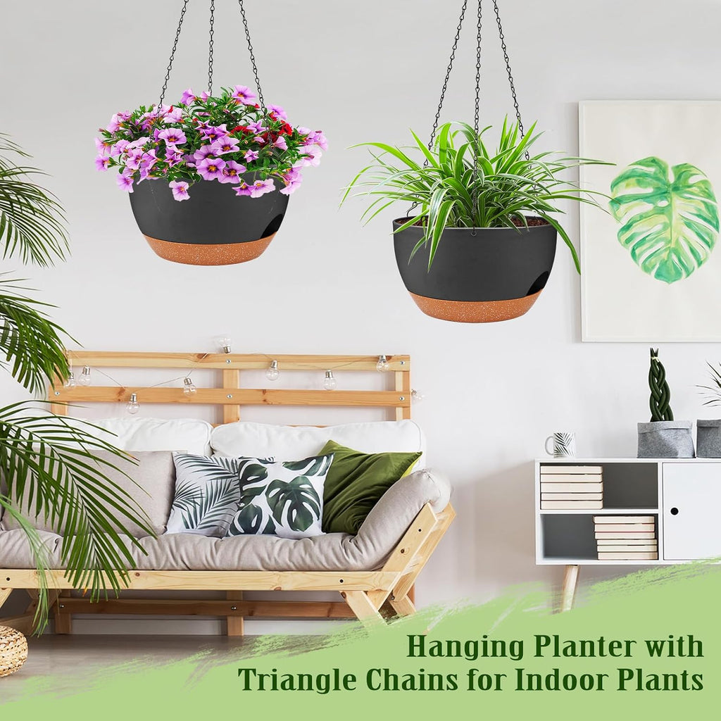 12 Inch Self Watering Hanging Planters with Removable Reservoir, 2 Pack