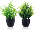 GREENTIME 2 Pack Fake Plants in Black Pot Small Artificial Plant