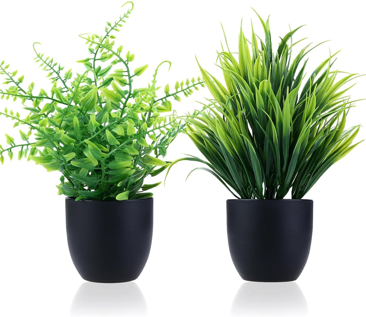 GREENTIME 2 Pack Fake Plants in Black Pot Small Artificial Plant