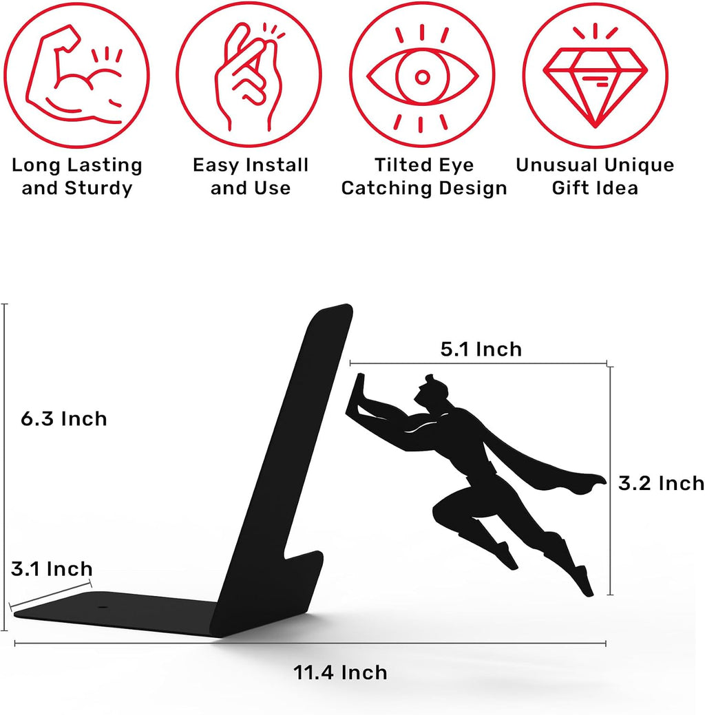 Artori Design Bookends - Decorative Book Ends for Shelves, 2X Super Hero