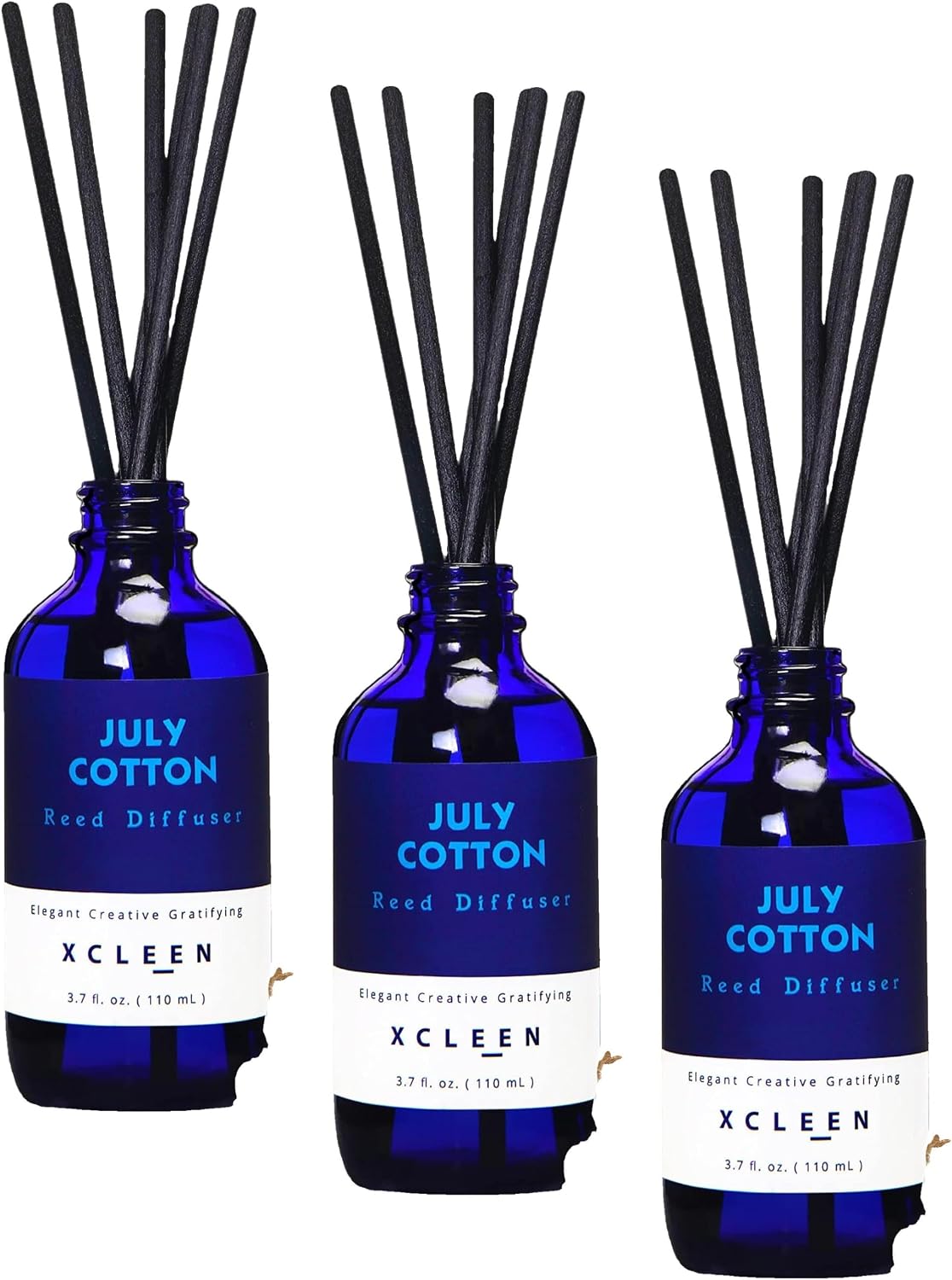 Xcleen July Cotton Reed Diffuser Set, 3.7 Oz Aromatherapy Scented Oil Diffuser Sticks, Great Room Air Fresheners, Best Housewarming Gift idea - Giving, Home & Office Decor (Pack of 3)
