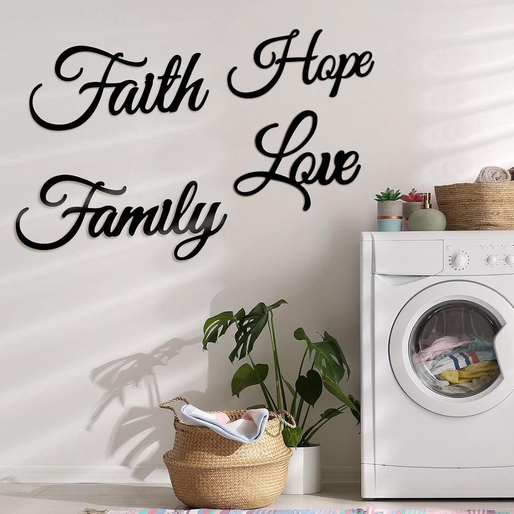 Hotop 4 Pcs Faith Hope Family Love Metal Wall Decor, Metal Sign Wall Art