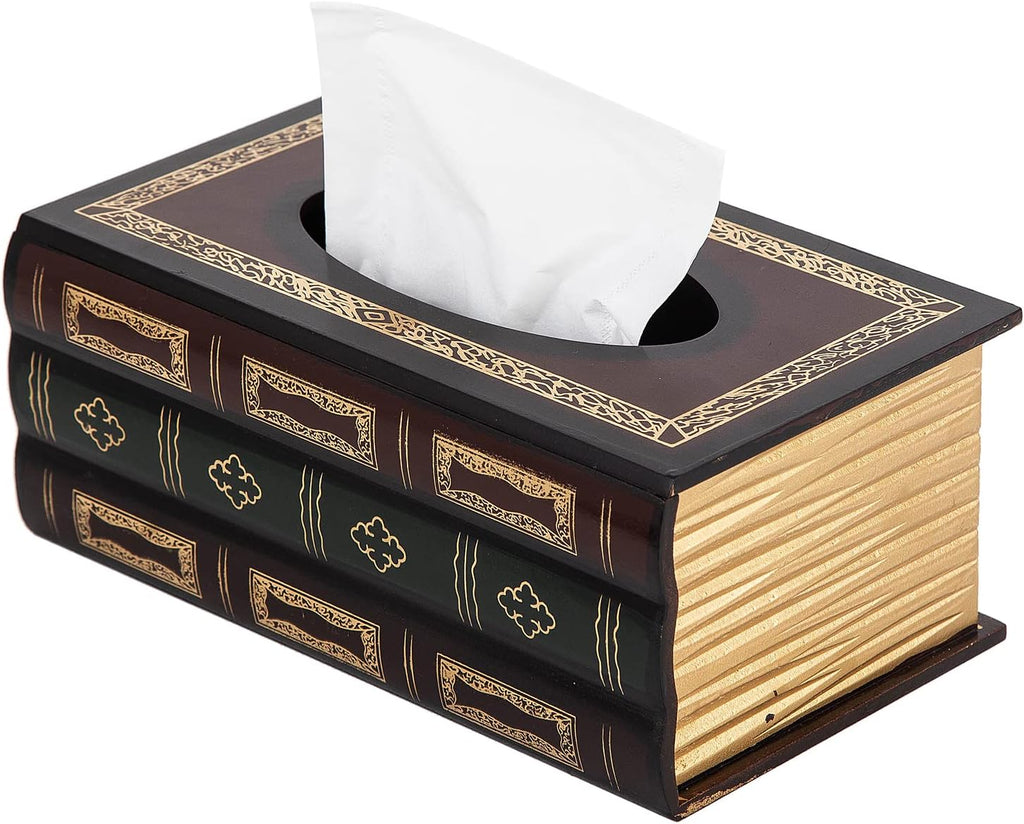 Crafted Classical Retro Wooden Antique Book Tissue Box Cover Rectangular Tissue Holder Dispenser Paper Cover Case Napkin Holder Home Decor for Bathroom Living Room Office car Kitchen (Red)