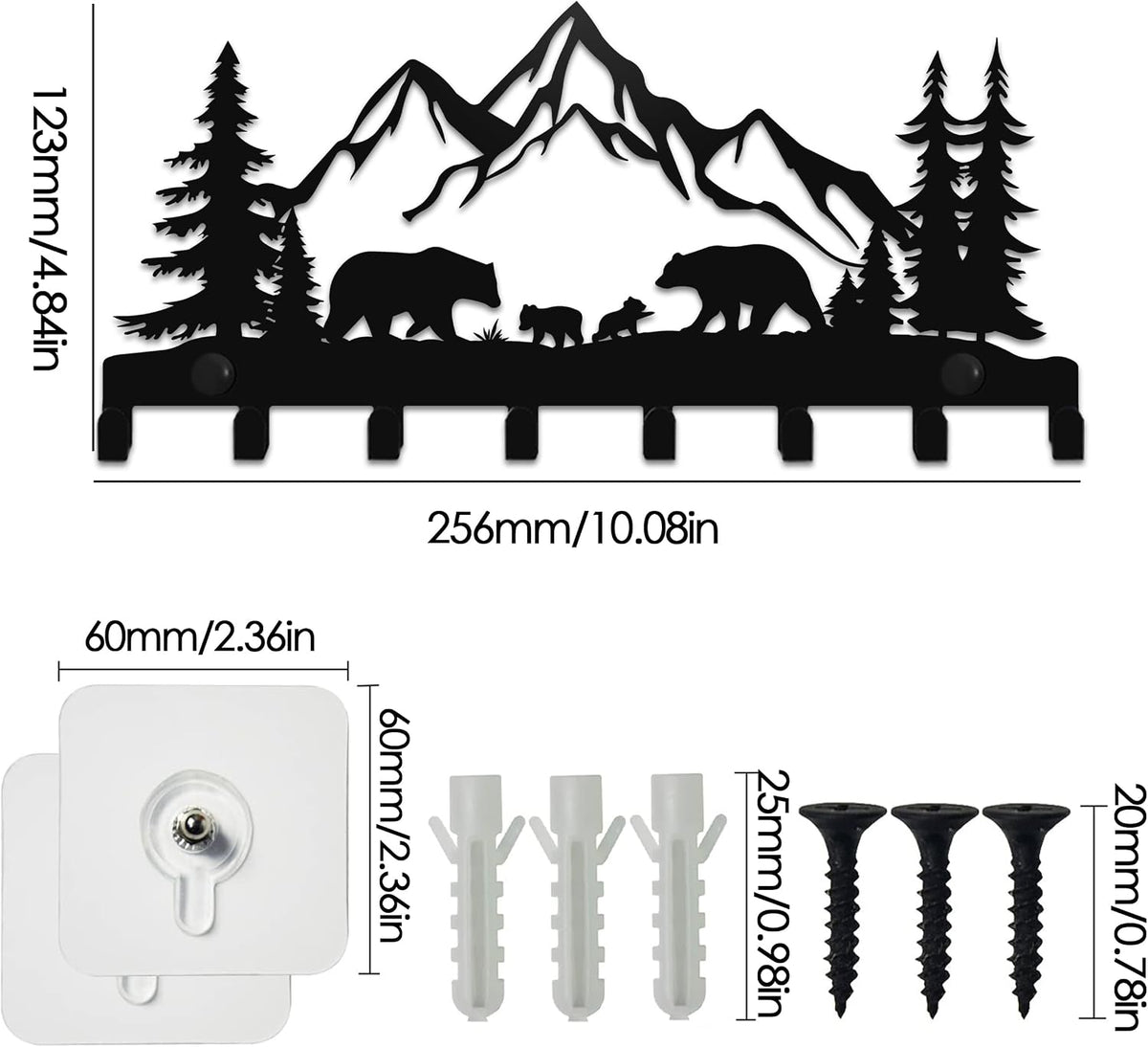 Keys Hooks for Wall, Key Holder Wall Mounter, Metal Bears Hooks, Christmas Decor, Metal Decor, Mountain Forest Wall Mount Hanger Rack for Entryway Front Door Kitchen Hallway Garage Office (Bear)