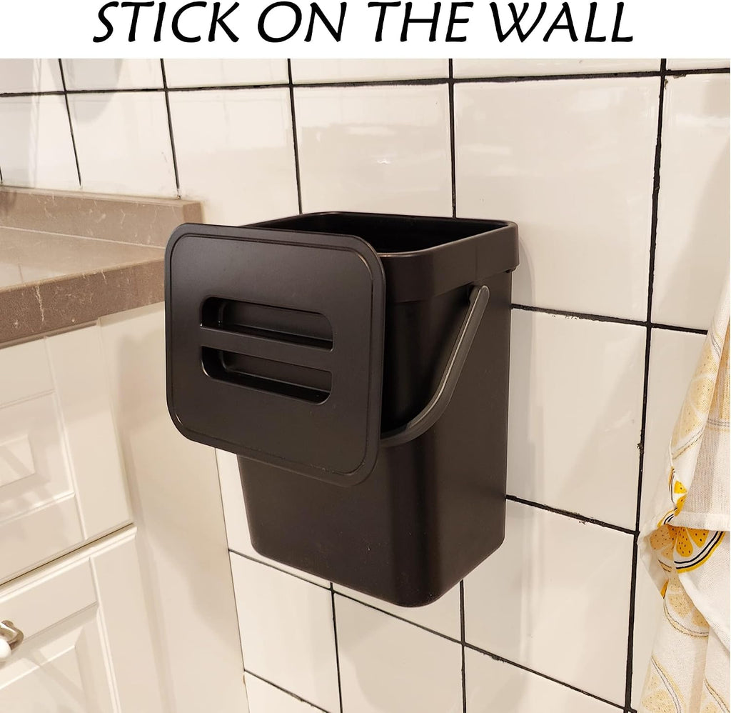 stonespace Kitchen Compost Bin 1.3 Gal Hanging Under Sink Trash Can,Black
