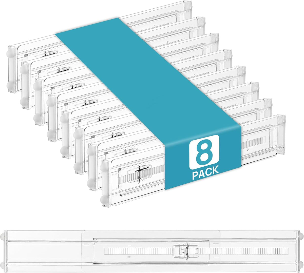 Vtopmart 8 Pack Shallow Drawer Dividers, 2.36" High 12.5"-20.8" Adjustable Expandable Kitchen Drawer Organizer, Clear Plastic Organizer Separators for Flatware, Utensil, Cutlery, Underwear, Clothes