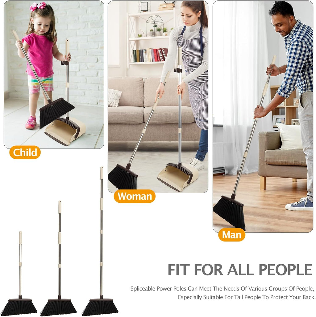 Broom and Dustpan Combo Set,55" Long Handle,Beige