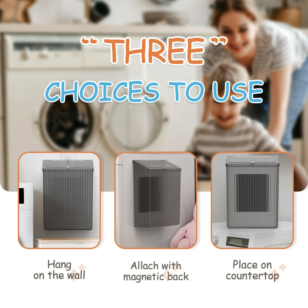 Sealegend Magnetic Trash Can with Lid, Space Saving Lint Bin Black