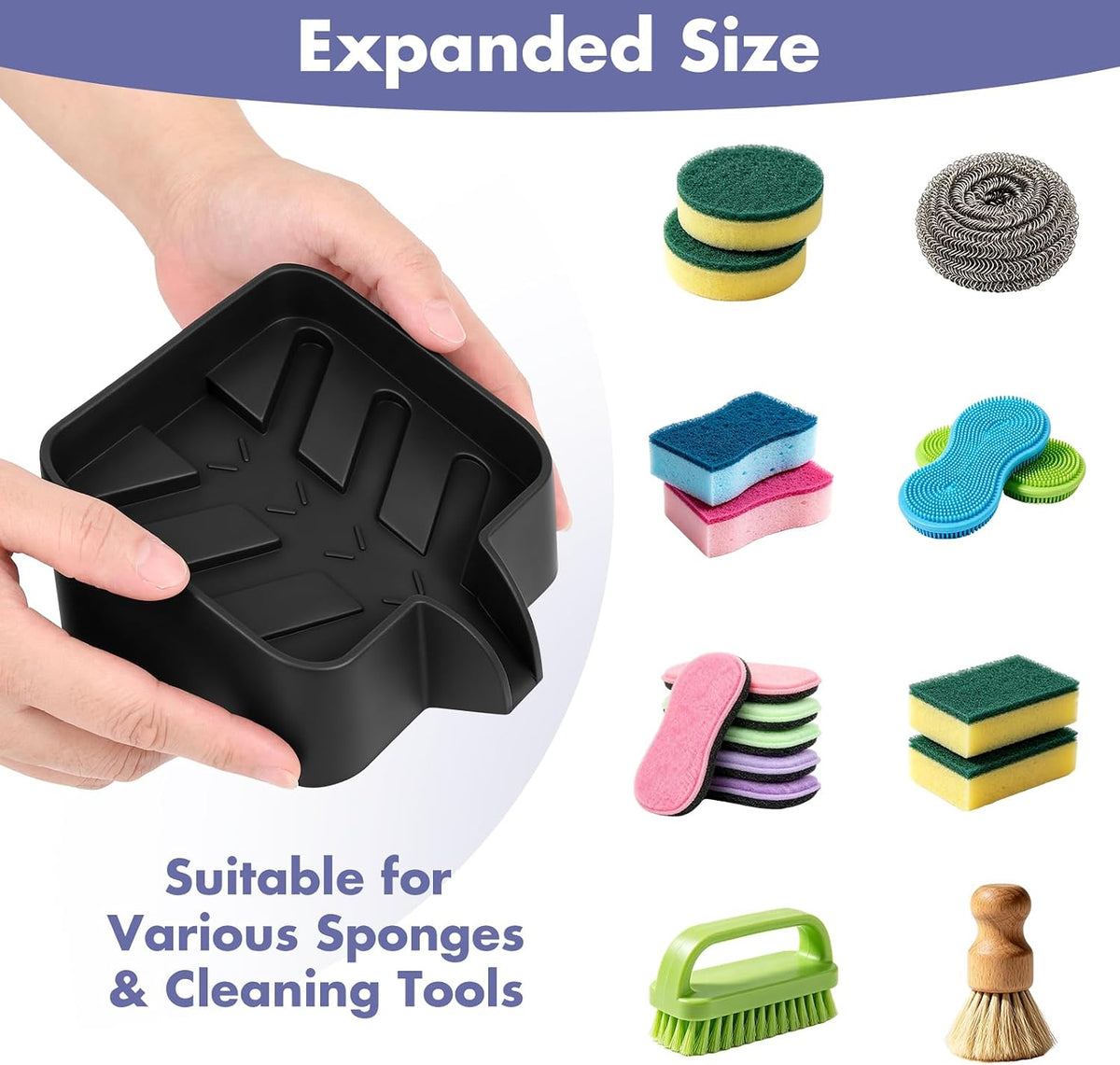 Silicone Sponge Holder for Kitchen Sink, Fast Water Drying Soap Dish