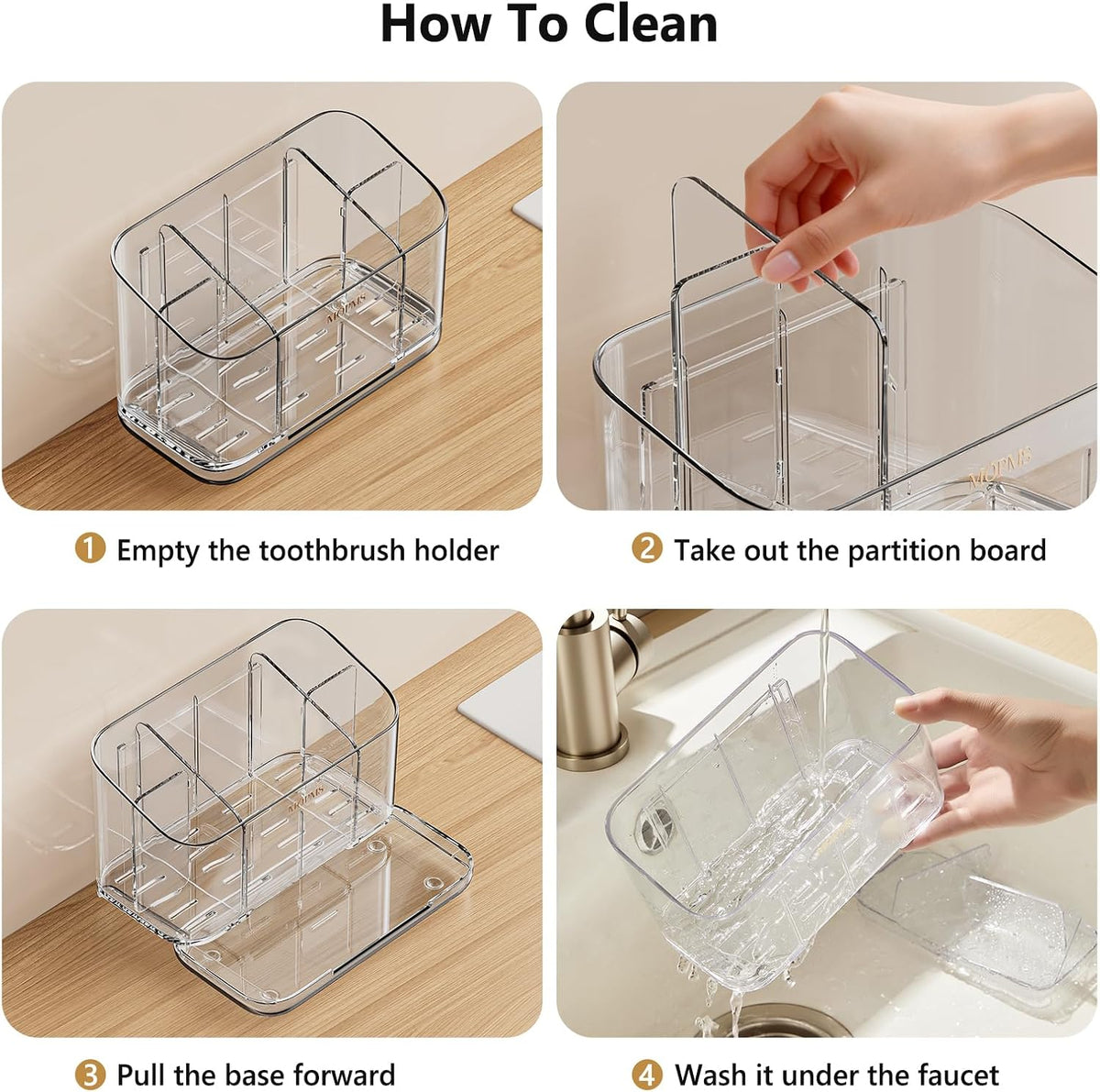 MOPMS Toothbrush Holders for Bathrooms with 5 Slots Adjustable Dividers
