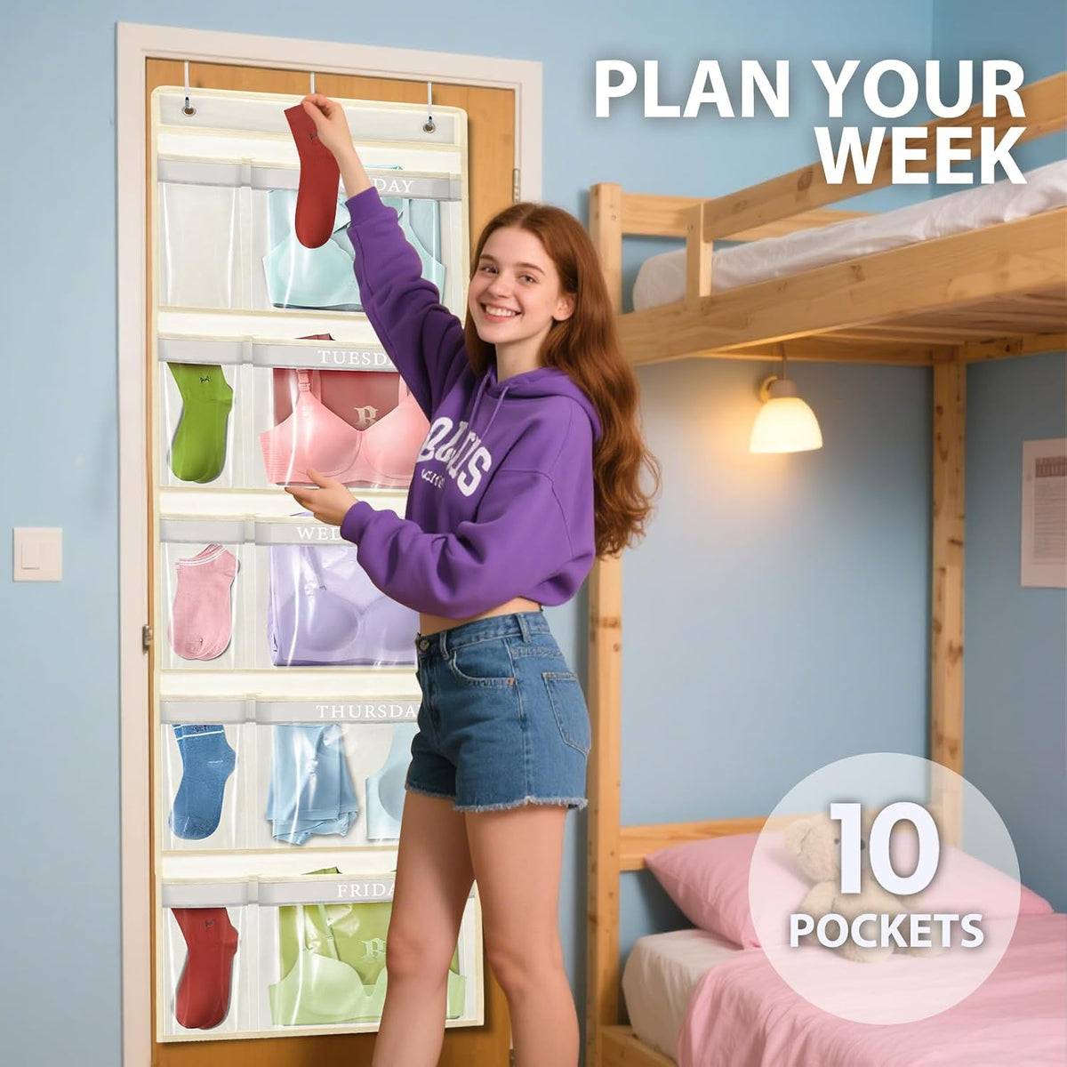 Weekly Kids Clothes Organizer Day of Week School Clothing Storage Monday to Friday Hanging Closet Organizer (2) (Yellow 2pcs)