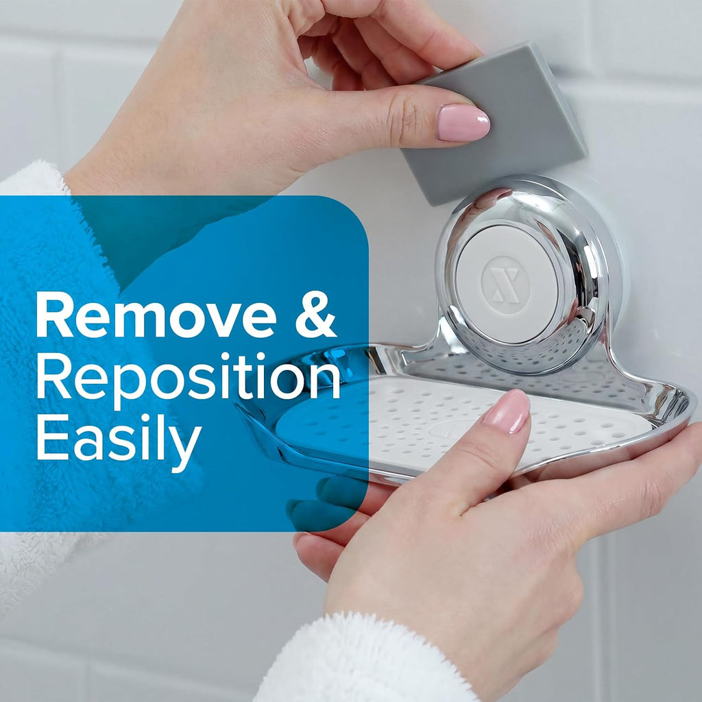 SlipX Solutions Strong Hold Suction Cup Soap Dish for Shower, Chrome