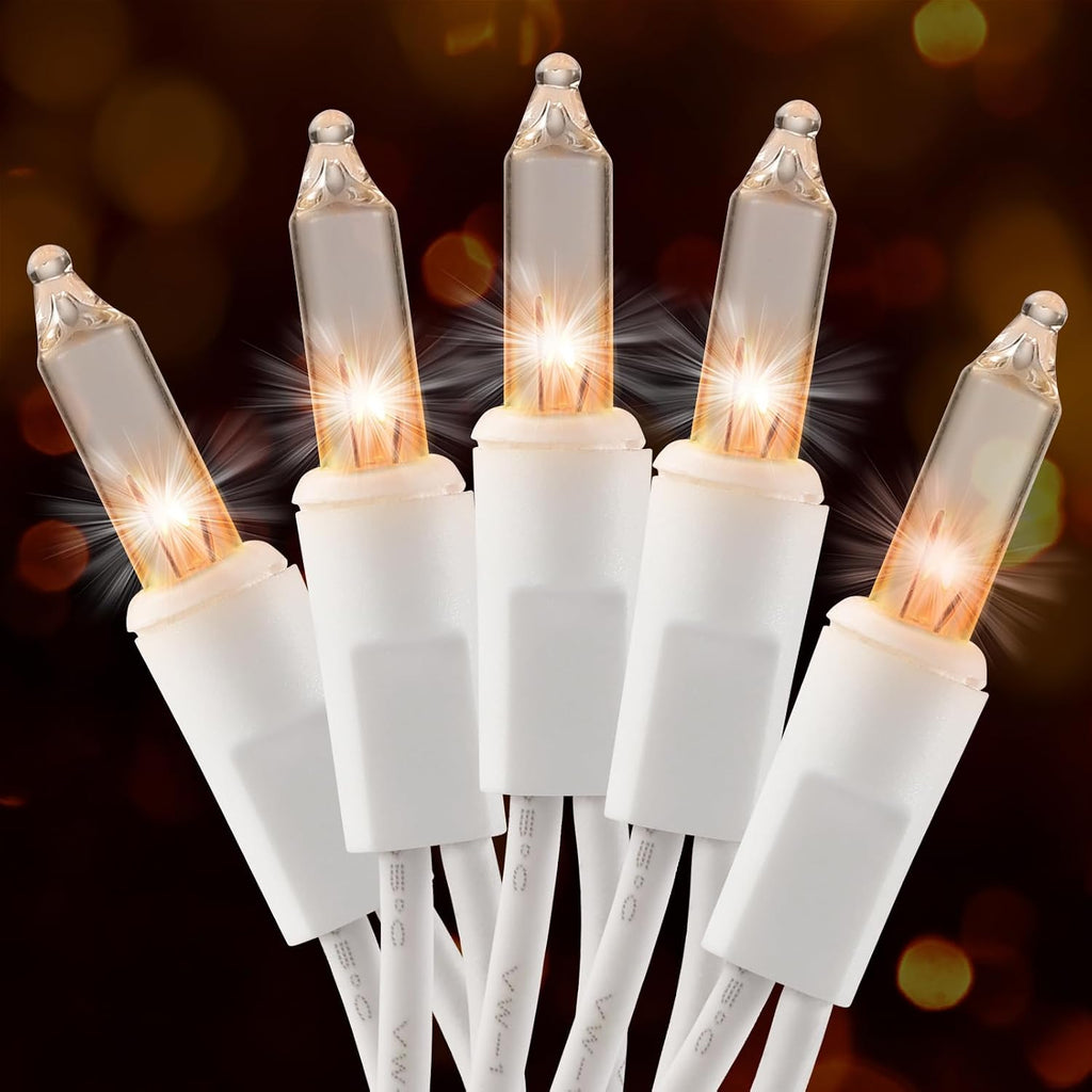 Christmas Lights Clear White 50 Count, 13ft Incandescent Mini String Lights Plug in Warm White with White Wire for Mantle Christmas Tree Indoor Outdoor Xmas Wedding Party Decorations