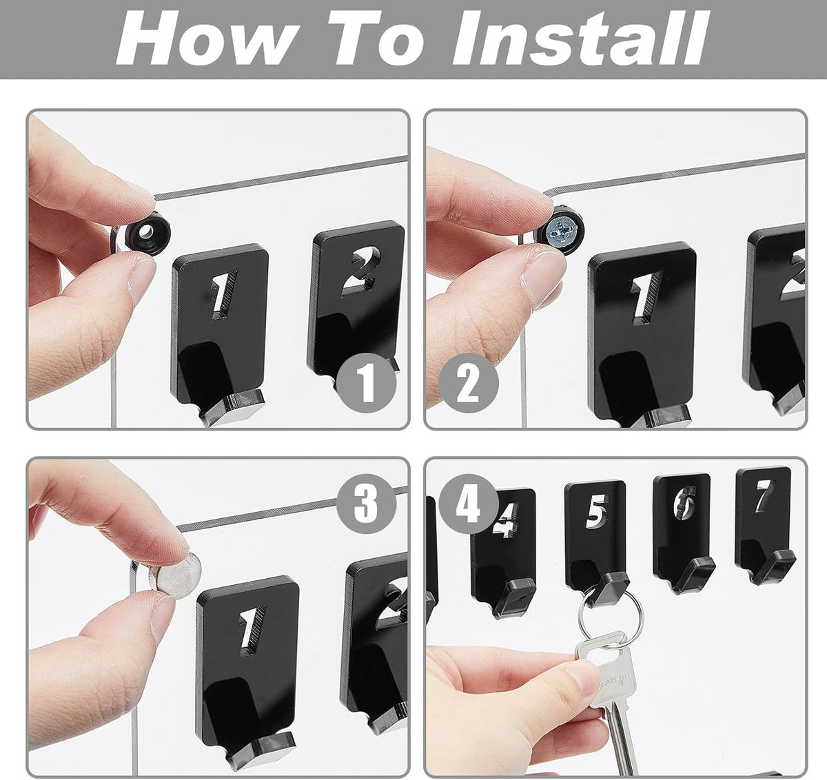 Beeveer Acrylic Key Holder Board with 75 Hooks, Wall Mount Organizer, Clear