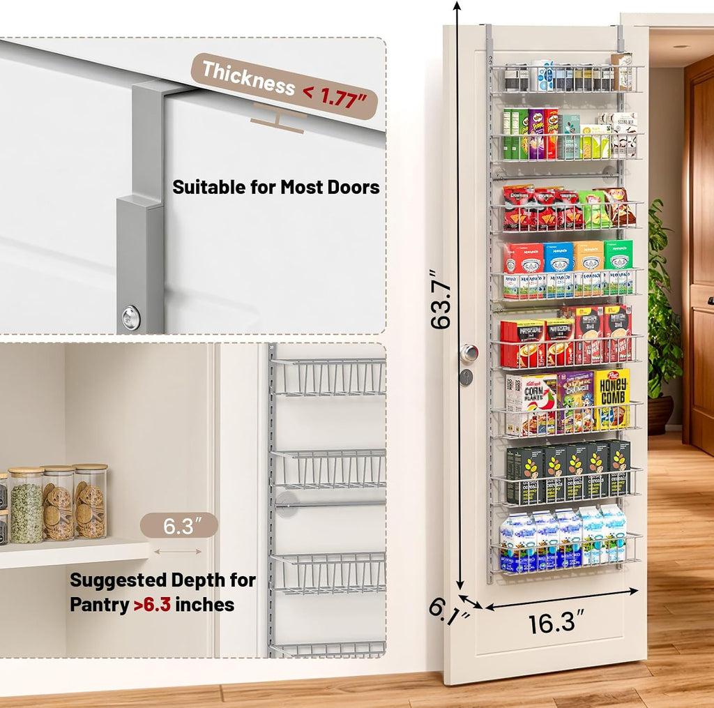 ElegantArray 8-Tier Pantry Door Organizer Hanging Storage Basket Light Gray