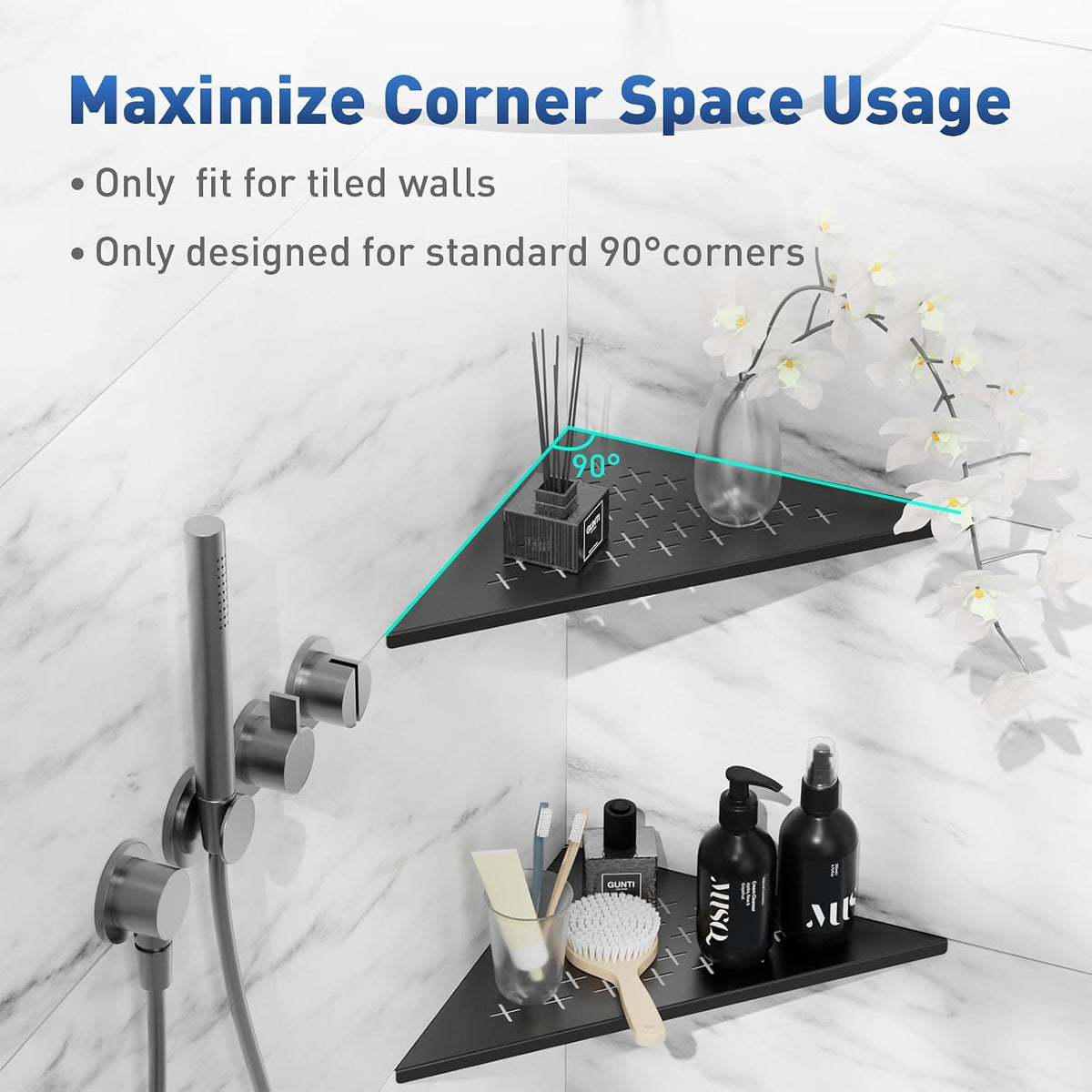 lives Shower Corner Shelf 2 Pack, 10-Inch 304 Stainless Steel, Black Cross