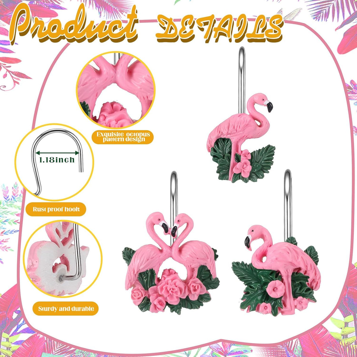 Amyhill 12 Pcs Flamingo Shower Curtain Hooks, Nautical Stainless Steel