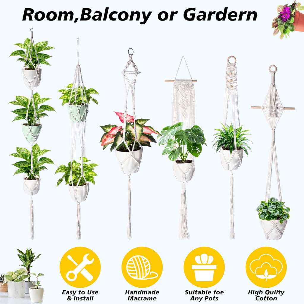 SATINIOR 12 Pcs Macrame Plant Hangers Handmade Boho Hanging Planters 12 Different Tiered Designs with 12 Hooks for Flower Pots Indoor Outdoor Decorative Wall Hanging Baskets for Home(Boho,White)