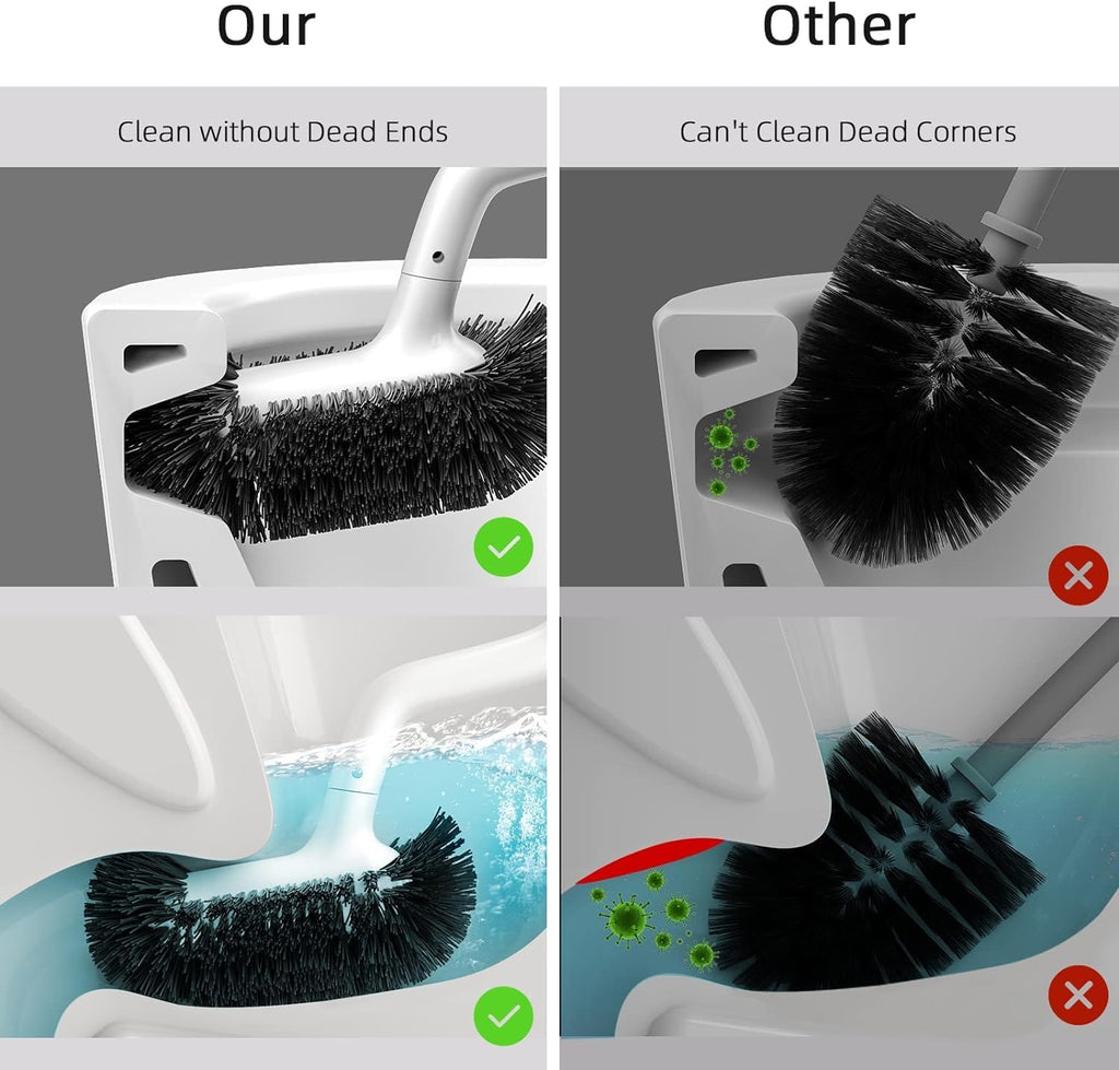 HAMITOR Toilet Bowl Brush Holder Set: Bathroom Deep Cleaning Scrubber