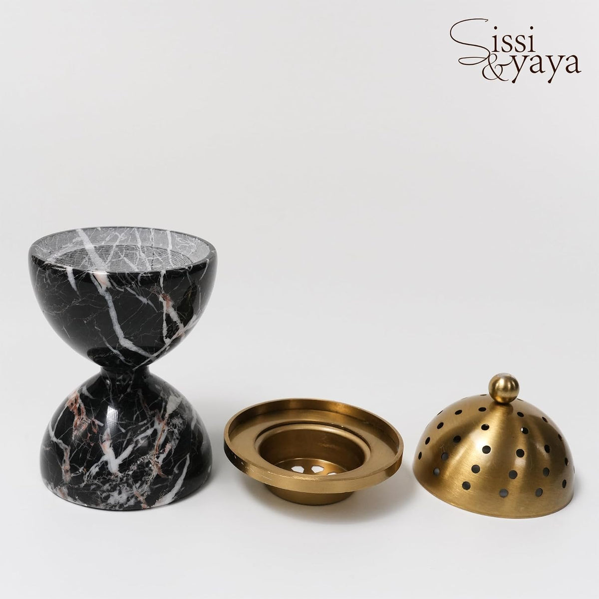 Black Marble Incense Burner with Brass Tray