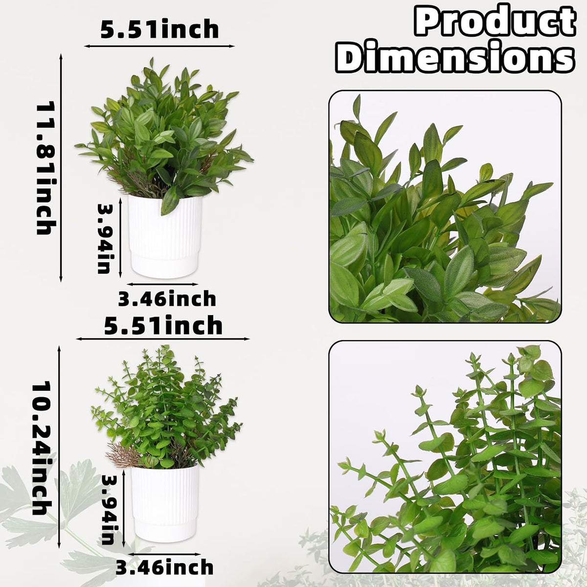 Abzo 2 Pack Artificial Potted Plants Fake Plants Artificial Plastic Plants for Table Desk Bathroom Shelf Home Kitchen Office Decor