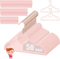 Coloch 50 Pack Pink Velvet Hangers for Kids, 12.8 in Non-Slip Baby Hangers with 20 Clips for Closet, Space-Saving Slim Felt Children Clothes Hanger for Nursery, Preteen, Coat, Dress, Shirt