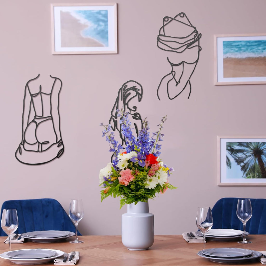 Lounsweer 3 Pcs Modern Minimalist Wall Decor Abstract Line Art Woman Body Wall Decor Modern Single Line Metal Wall Art for Bedroom Living Room Kitchen Bathroom